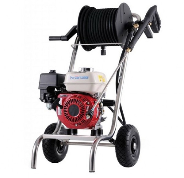 Автономный аппарат высокого давления с бензиновым двигателем PROFI-JET 16/220 KRANZLE на раме из нержавеющей стали и шланговым барабаном