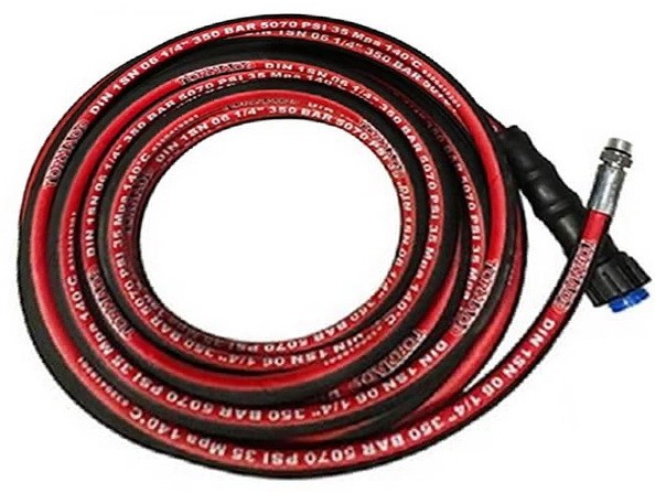 Шланг для чистки труб и промывки канализации M22-1/4 внеш, 1SN-06, 30 м, 350 бар. Tornado