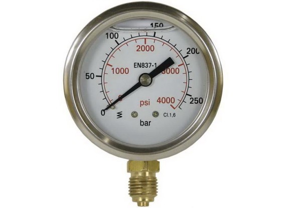 Манометр для АВД с вертикальным входом, 250 Бар, 1/4внеш, нерж.сталь